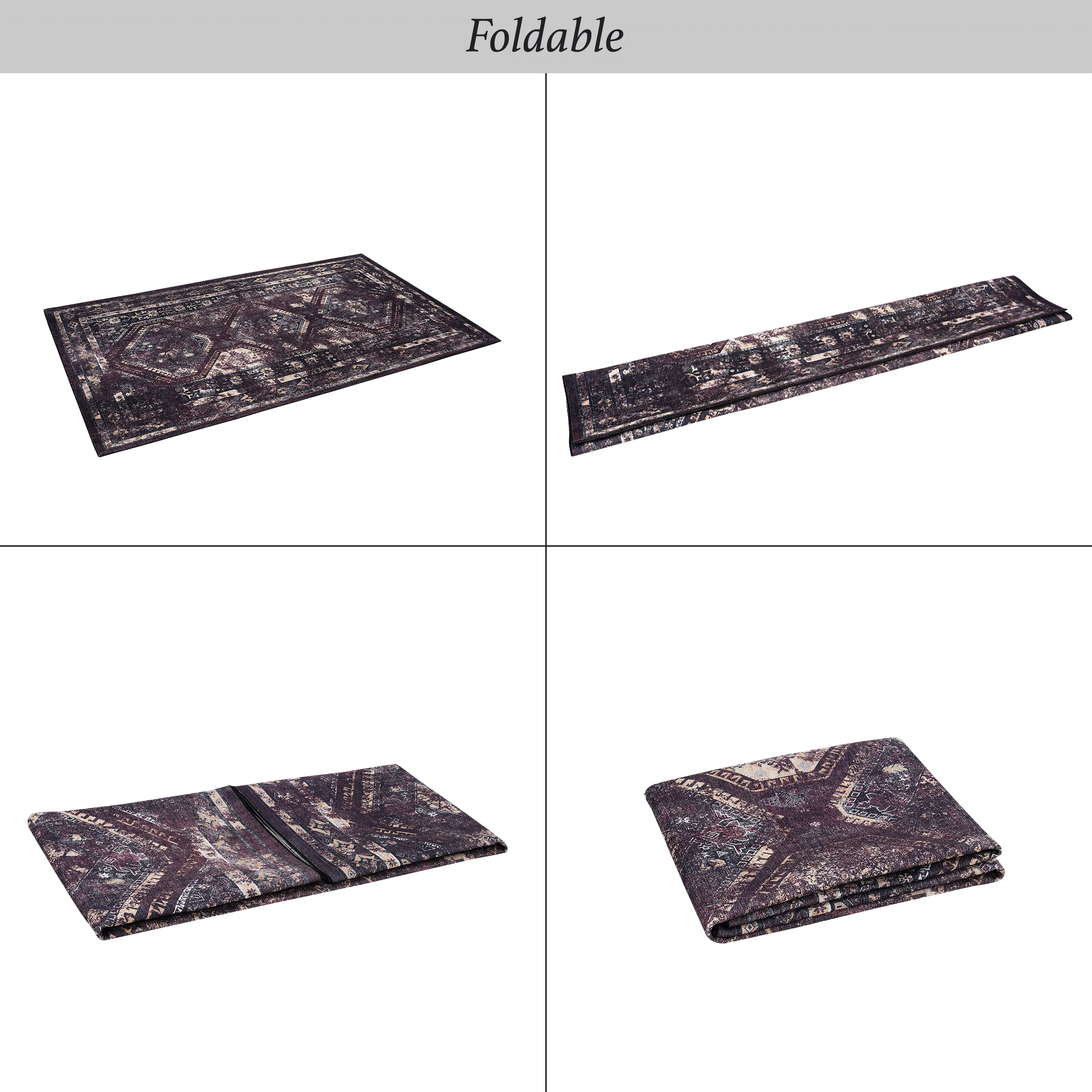 4x6 Area Rug, Washable Rug, Low-Pile, Non-Slip, Non-Shedding, Foldable, Kid & Pet Friendly - Area Rugs for living room, bedroom, kitchen, dining room rug - Perfect Gift, (Black Burgundy, 4'x 6')