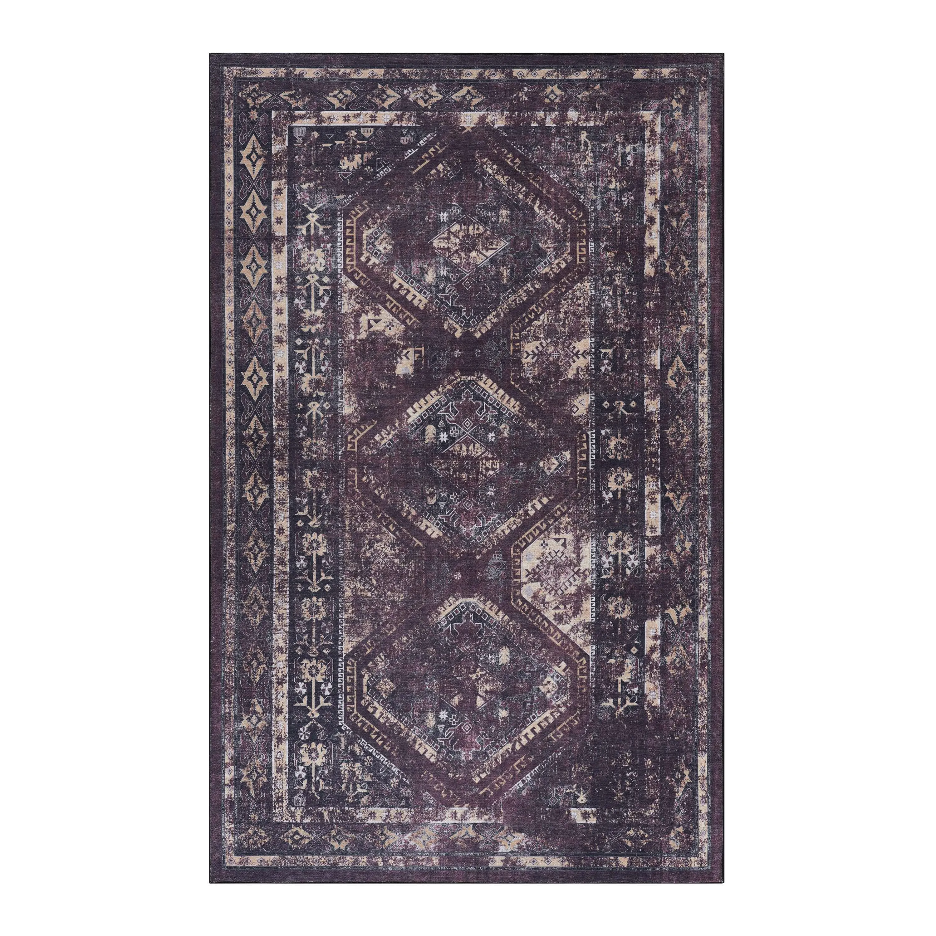 4x6 Area Rug, Washable Rug, Low-Pile, Non-Slip, Non-Shedding, Foldable, Kid & Pet Friendly - Area Rugs for living room, bedroom, kitchen, dining room rug - Perfect Gift, (Black Burgundy, 4'x 6')