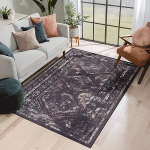 4x6 Area Rug, Washable Rug, Low-Pile, Non-Slip, Non-Shedding, Foldable, Kid & Pet Friendly - Area Rugs for living room, bedroom, kitchen, dining room rug - Perfect Gift, (Black Burgundy, 4'x 6')
