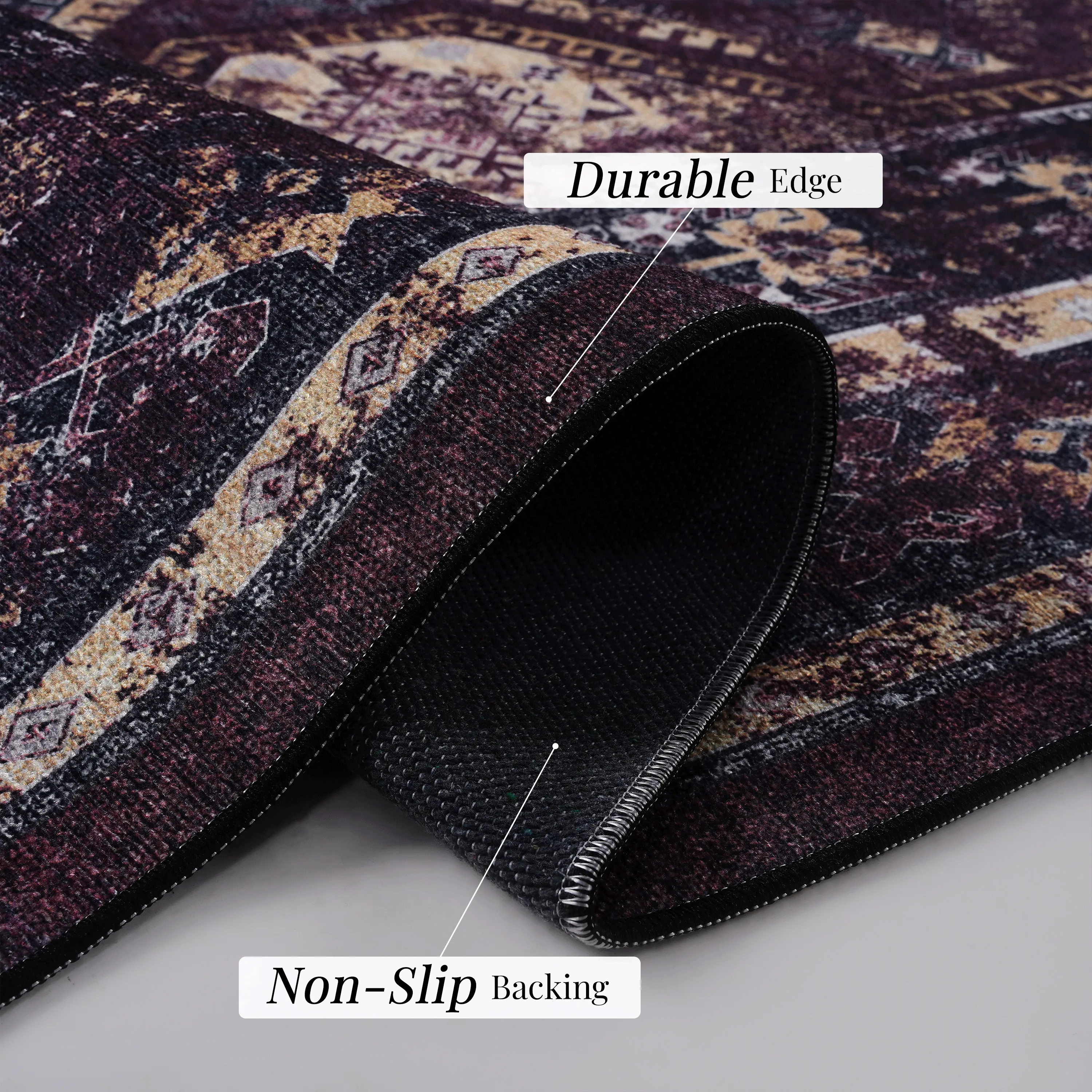 4x6 Area Rug, Washable Rug, Low-Pile, Non-Slip, Non-Shedding, Foldable, Kid & Pet Friendly - Area Rugs for living room, bedroom, kitchen, dining room rug - Perfect Gift, (Black Burgundy, 4'x 6')