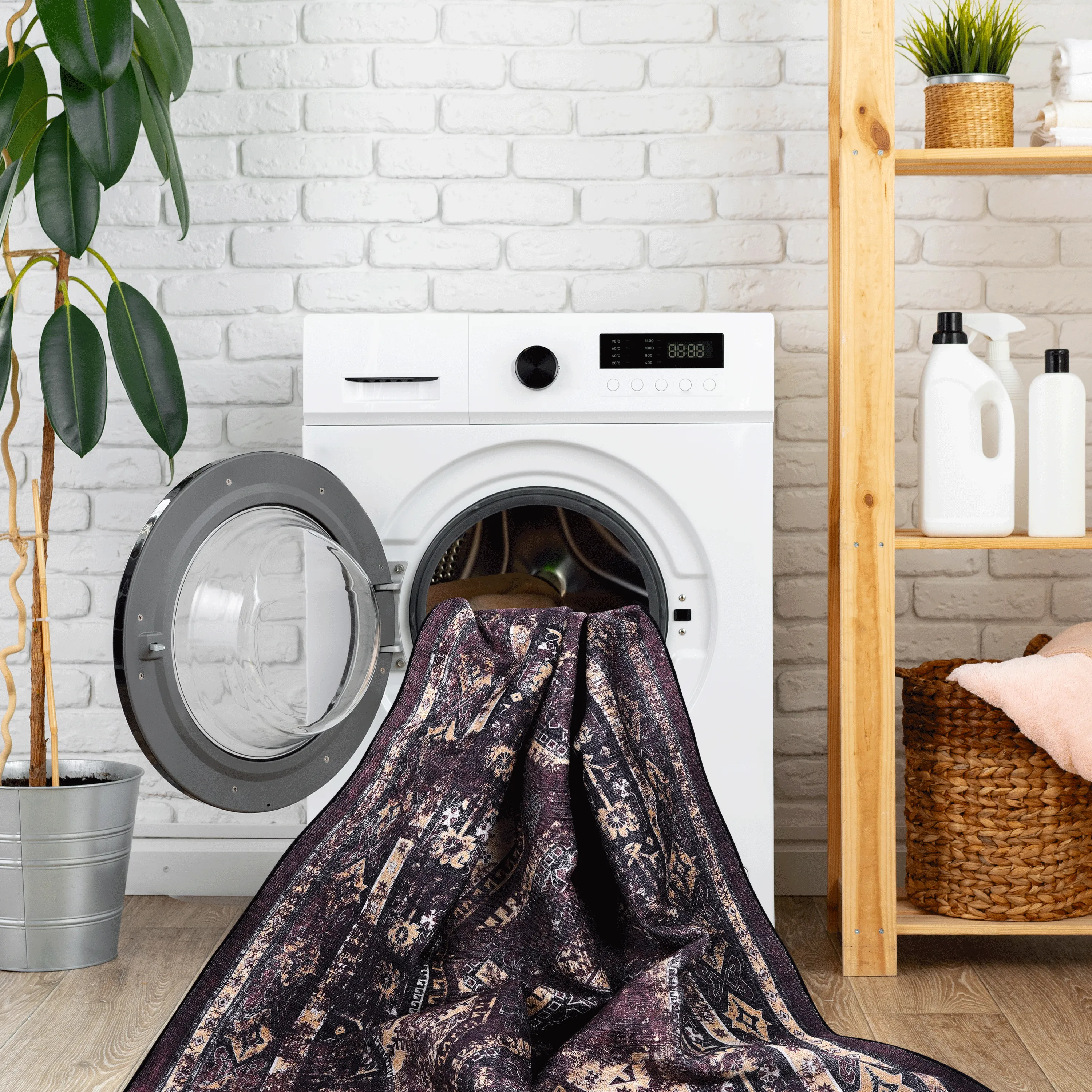 4x6 Area Rug, Washable Rug, Low-Pile, Non-Slip, Non-Shedding, Foldable, Kid & Pet Friendly - Area Rugs for living room, bedroom, kitchen, dining room rug - Perfect Gift, (Black Burgundy, 4'x 6')