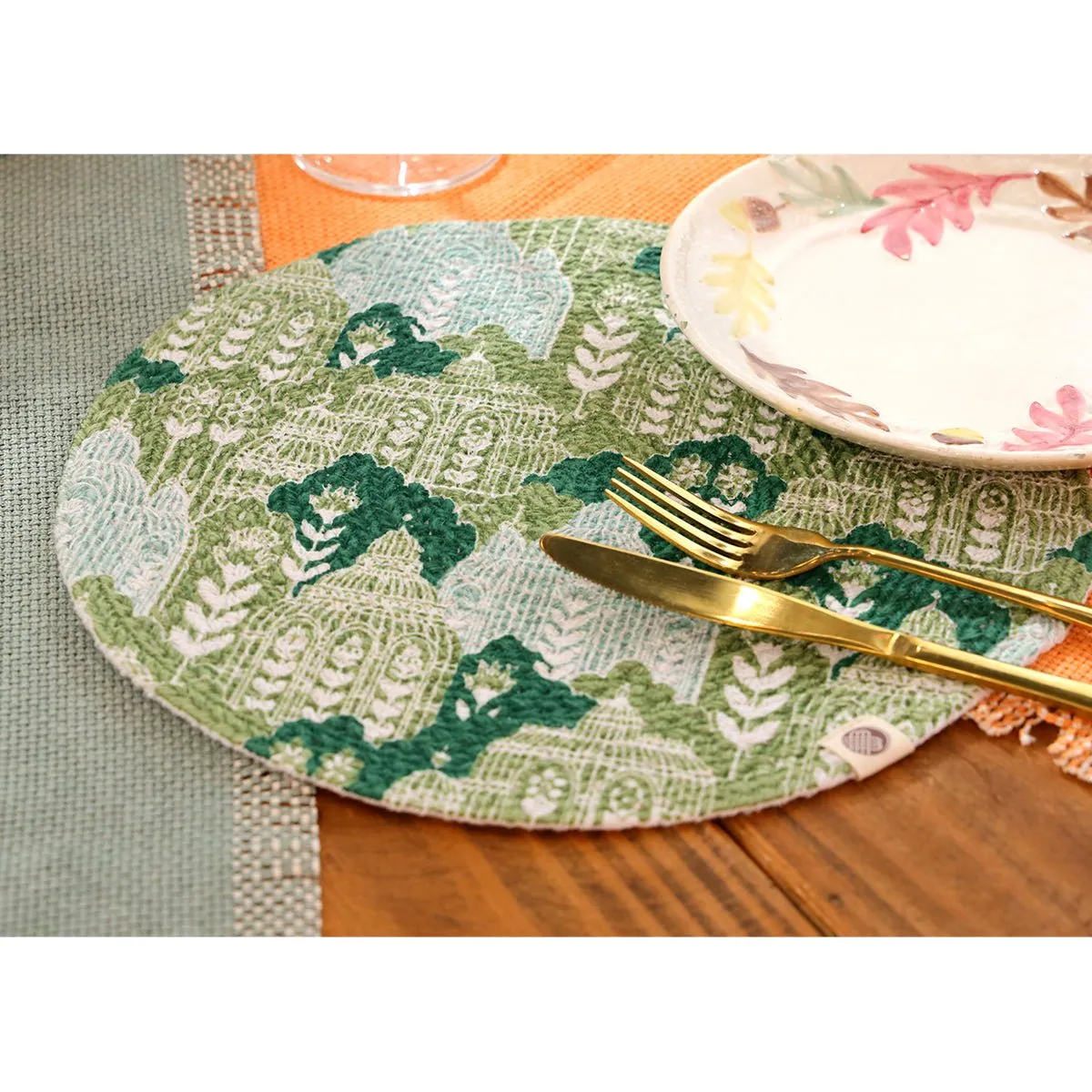 Abstract Green Round Mat - Set of 2