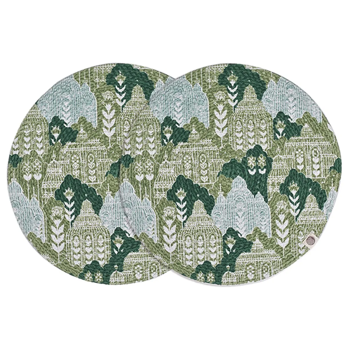 Abstract Green Round Mat - Set of 2