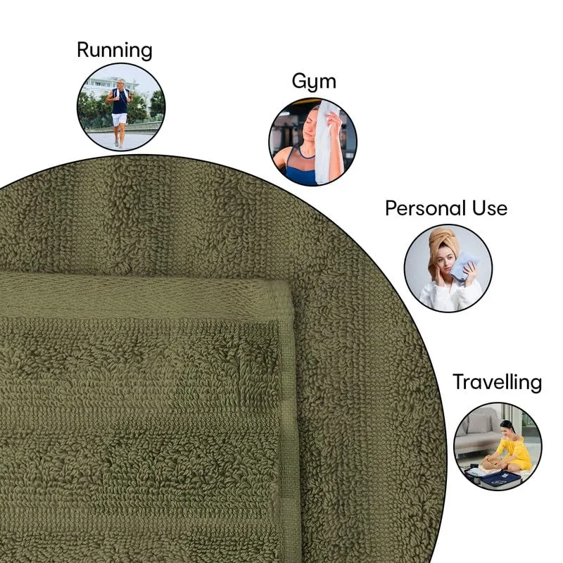 Anko Australia 100% Cotton 700 GSM Ribbed Hand Towel | Set of 6 | Super-Soft, Absorbent, Quick-Drying | Olive Green Towel for Men, Women & Kids | 60x40 cm |Travel, Gym, Spa Towel