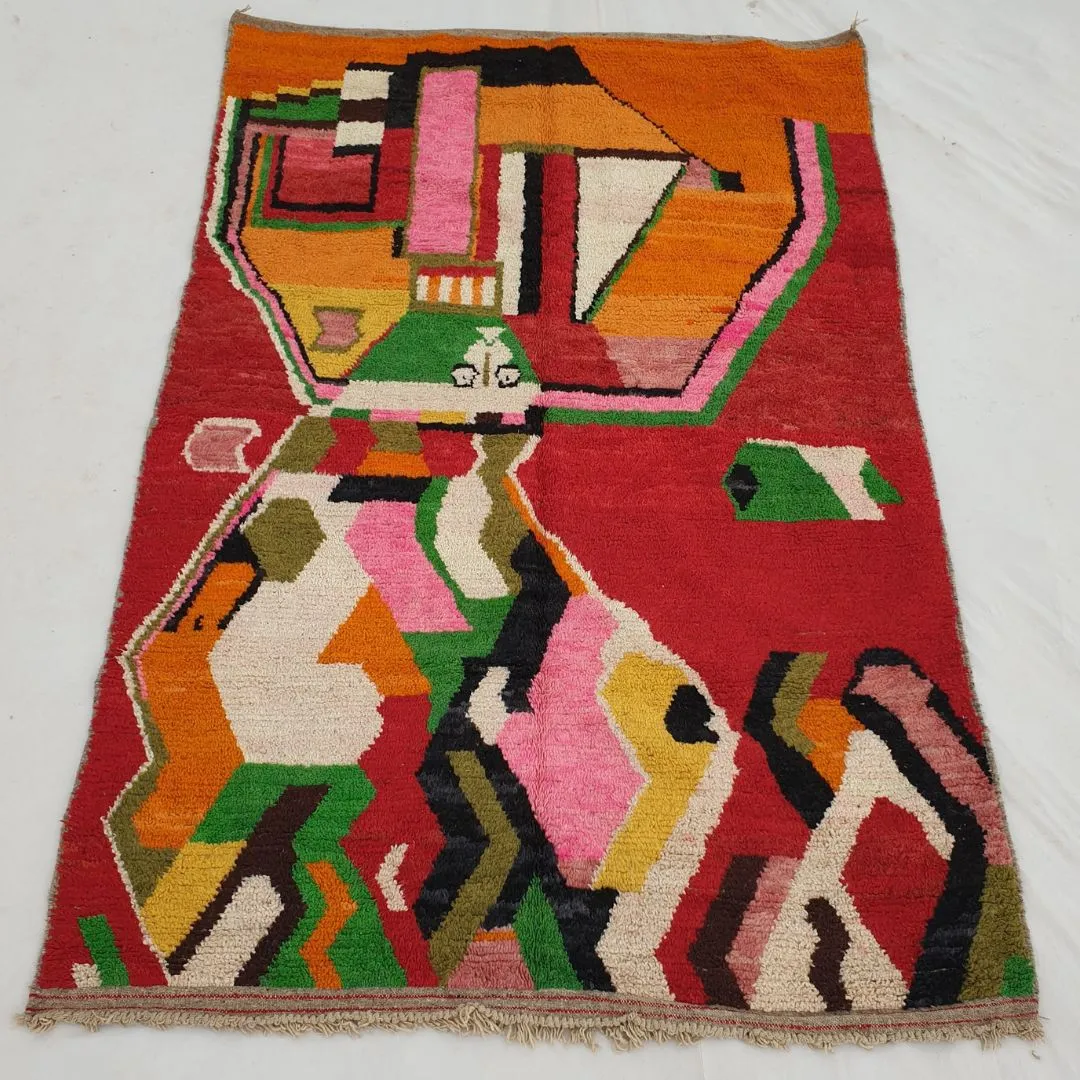 Arama - Red Moroccan Rug Boujad 6x9 | Berber Handmade Authentic Rug | 9'9x6'3 Ft | 303x193 cm