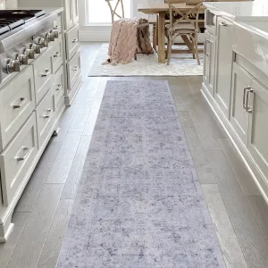 Area Rug, Washable Rug, Low-Pile, Non-Slip, Non-Shedding, Foldable, Kid & Pet Friendly - Area Rugs for living room, bedroom, kitchen, dining room rug - Perfect Gifts, (Blue Cream, 2'6'' x 10')