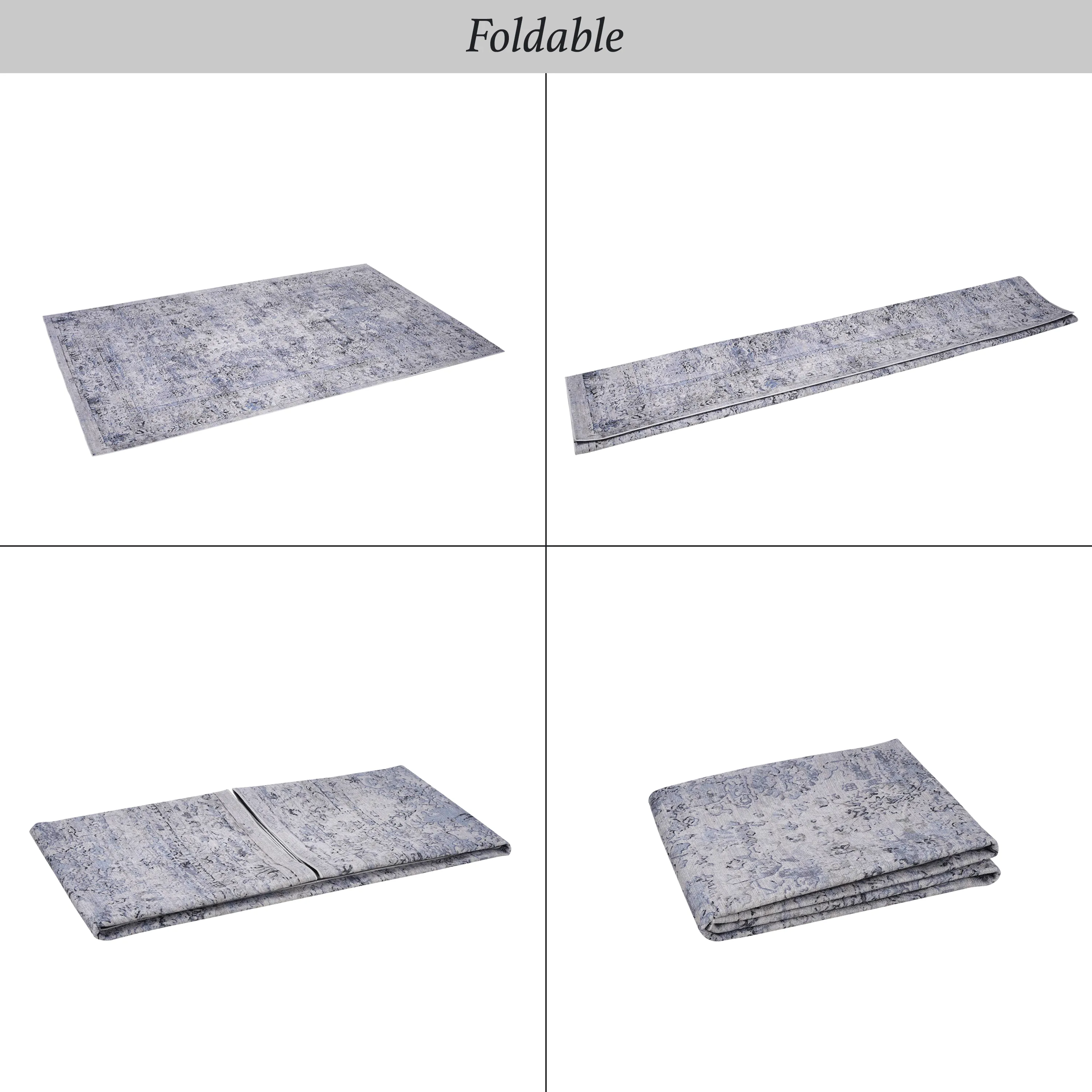 Area Rug, Washable Rug, Low-Pile, Non-Slip, Non-Shedding, Foldable, Kid & Pet Friendly - Area Rugs for living room, bedroom, kitchen, dining room rug - Perfect Gifts, (Blue Cream, 2'6'' x 10')