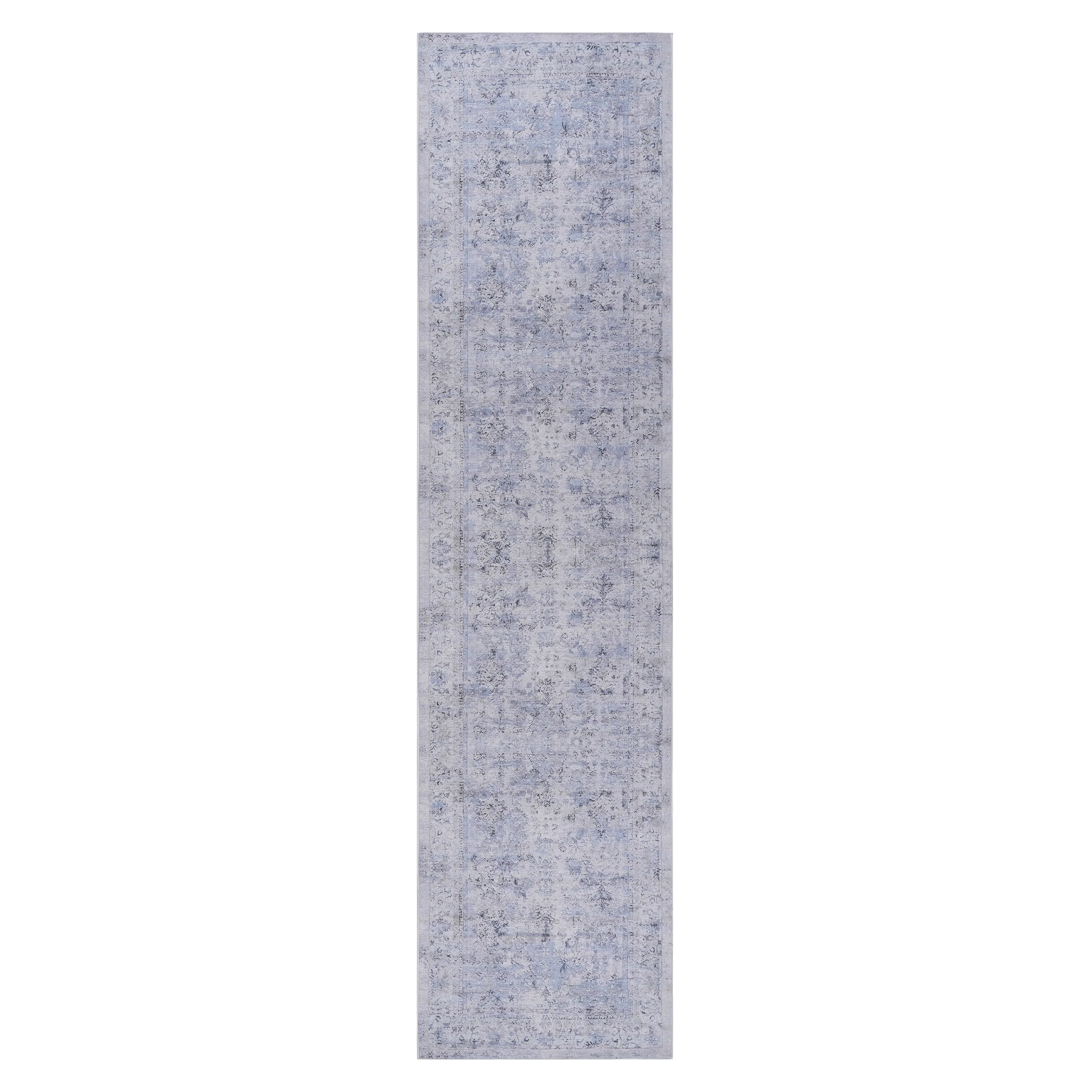Area Rug, Washable Rug, Low-Pile, Non-Slip, Non-Shedding, Foldable, Kid & Pet Friendly - Area Rugs for living room, bedroom, kitchen, dining room rug - Perfect Gifts, (Blue Cream, 2'6'' x 10')