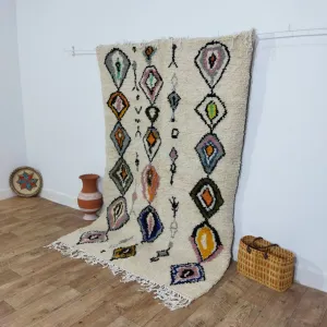 Authentic Colorful Rug - Moroccan Wool Azilal Rug 4x7 Ft