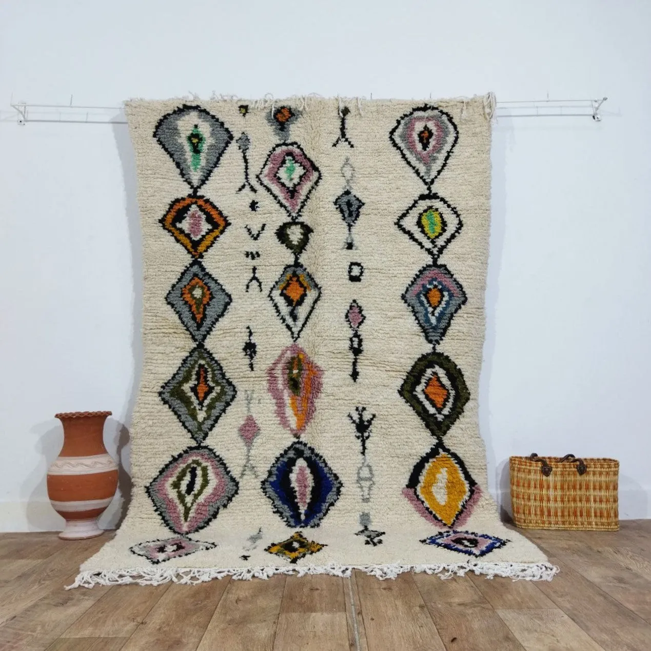 Authentic Colorful Rug - Moroccan Wool Azilal Rug 4x7 Ft