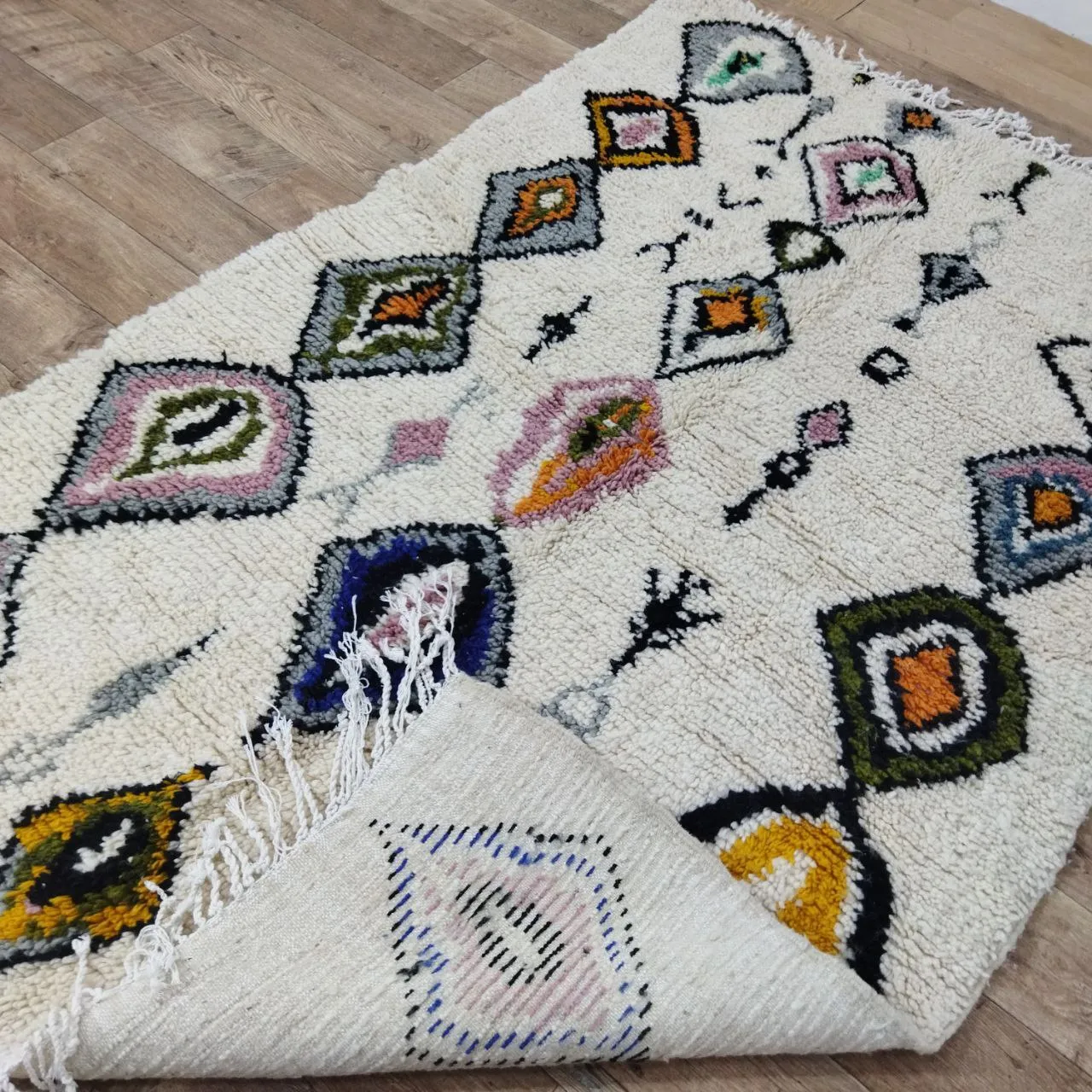 Authentic Colorful Rug - Moroccan Wool Azilal Rug 4x7 Ft