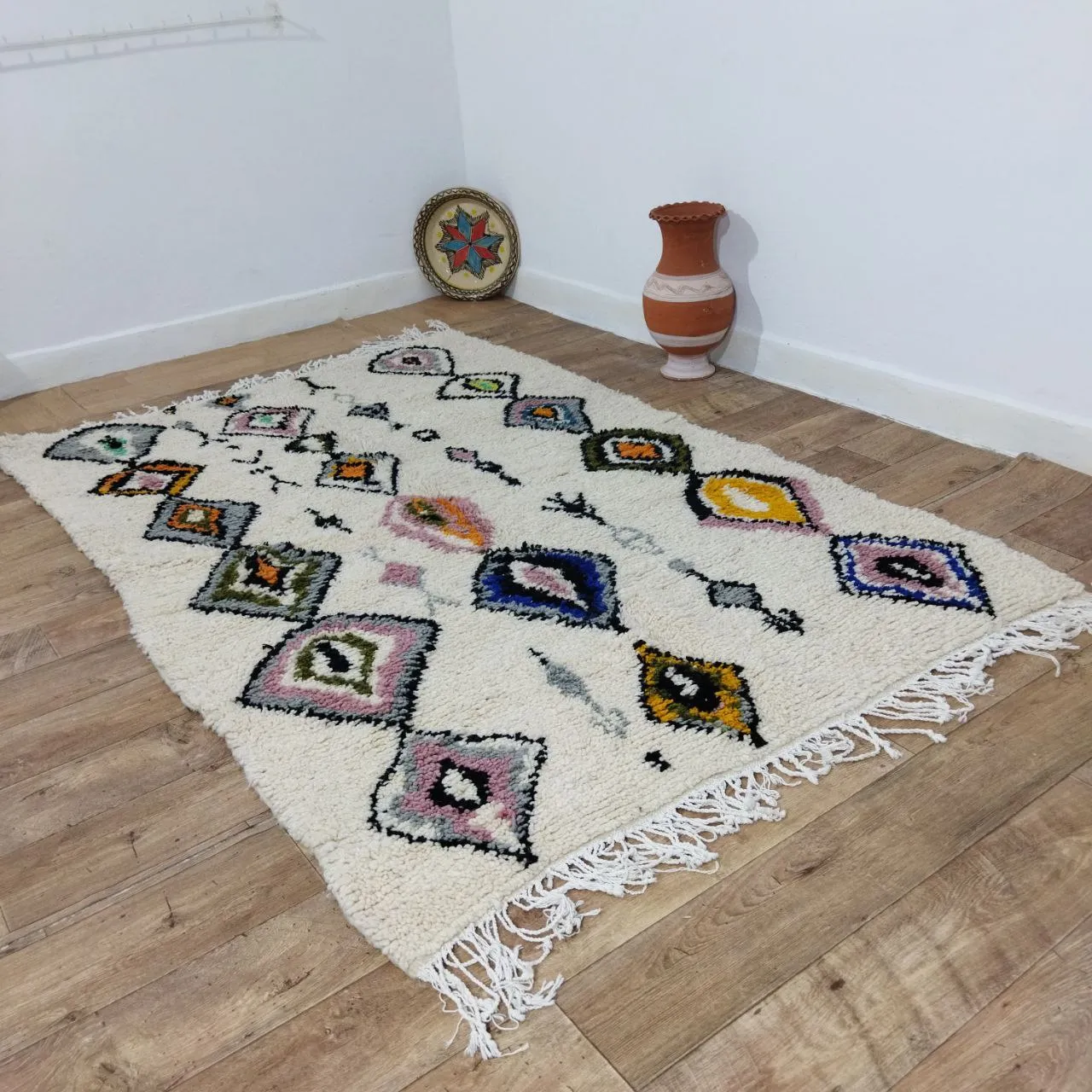 Authentic Colorful Rug - Moroccan Wool Azilal Rug 4x7 Ft