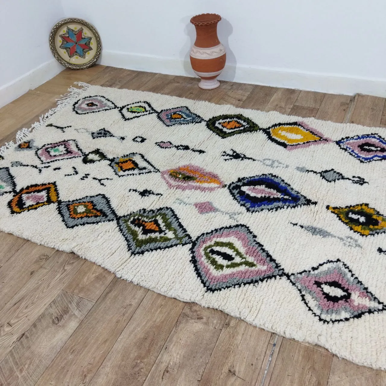 Authentic Colorful Rug - Moroccan Wool Azilal Rug 4x7 Ft