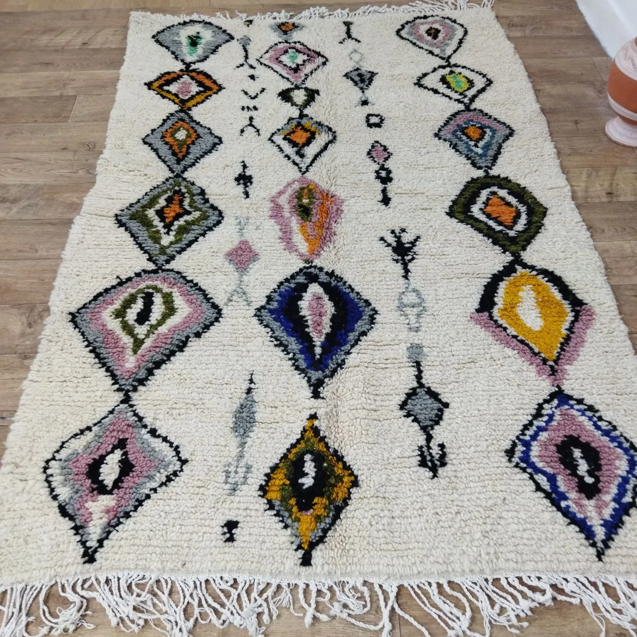 Authentic Colorful Rug - Moroccan Wool Azilal Rug 4x7 Ft