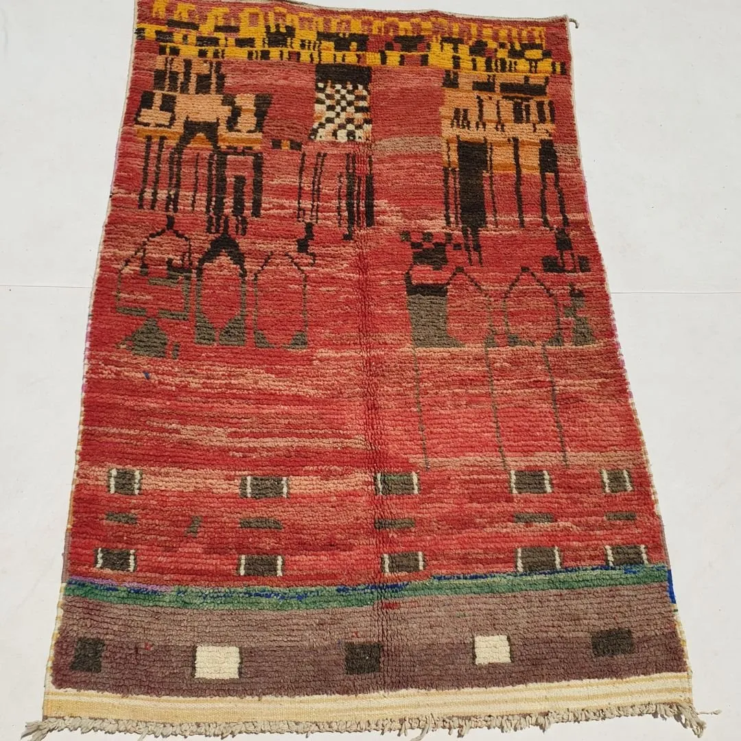 Awifia - Red Moroccan Rug 5x8 Boujad Berber | Authentic Berber Living room & Bedroom Rug | 5'57x8'96 Ft | 170x273 cm