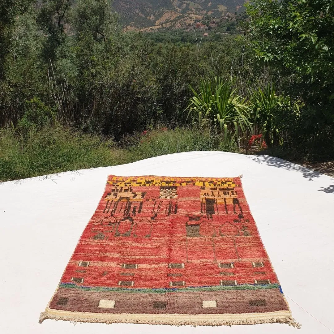 Awifia - Red Moroccan Rug 5x8 Boujad Berber | Authentic Berber Living room & Bedroom Rug | 5'57x8'96 Ft | 170x273 cm