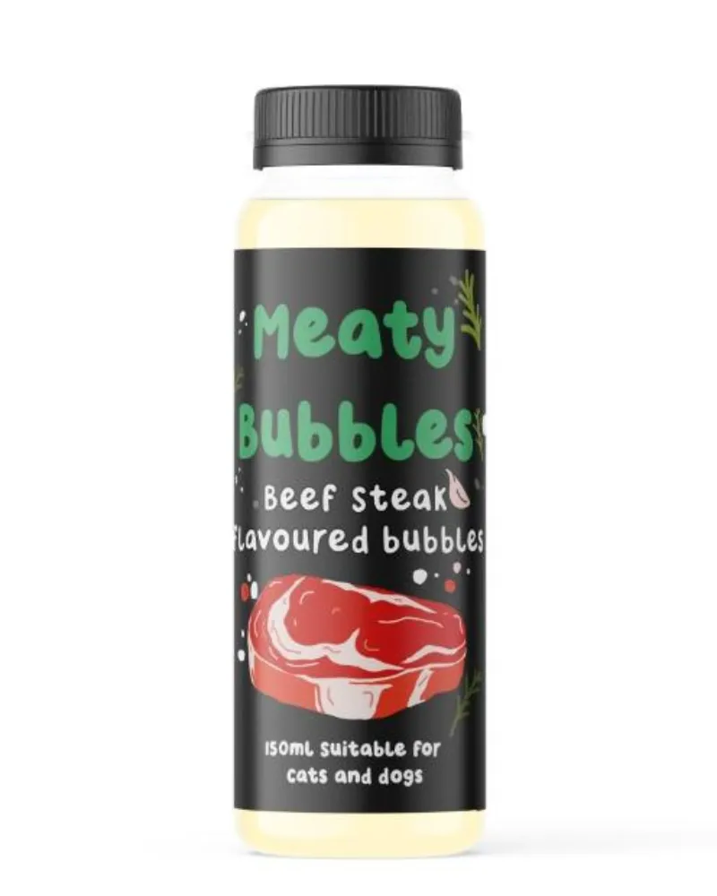 Beef Steak Flavored Bubbles for Dogs & Cats (Vegan, Gluten Free and Halal Safe!)