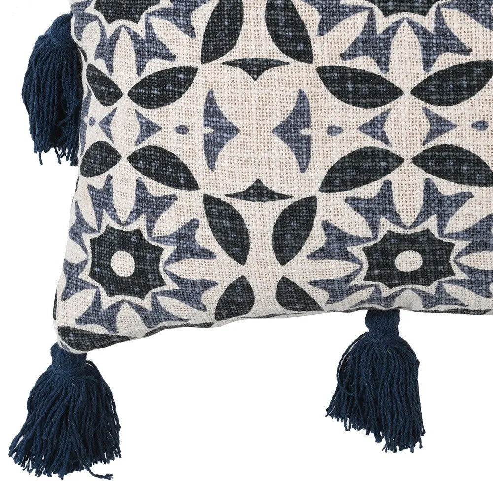 Blue Medallion Cushion with Tassels