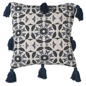 Blue Medallion Cushion with Tassels