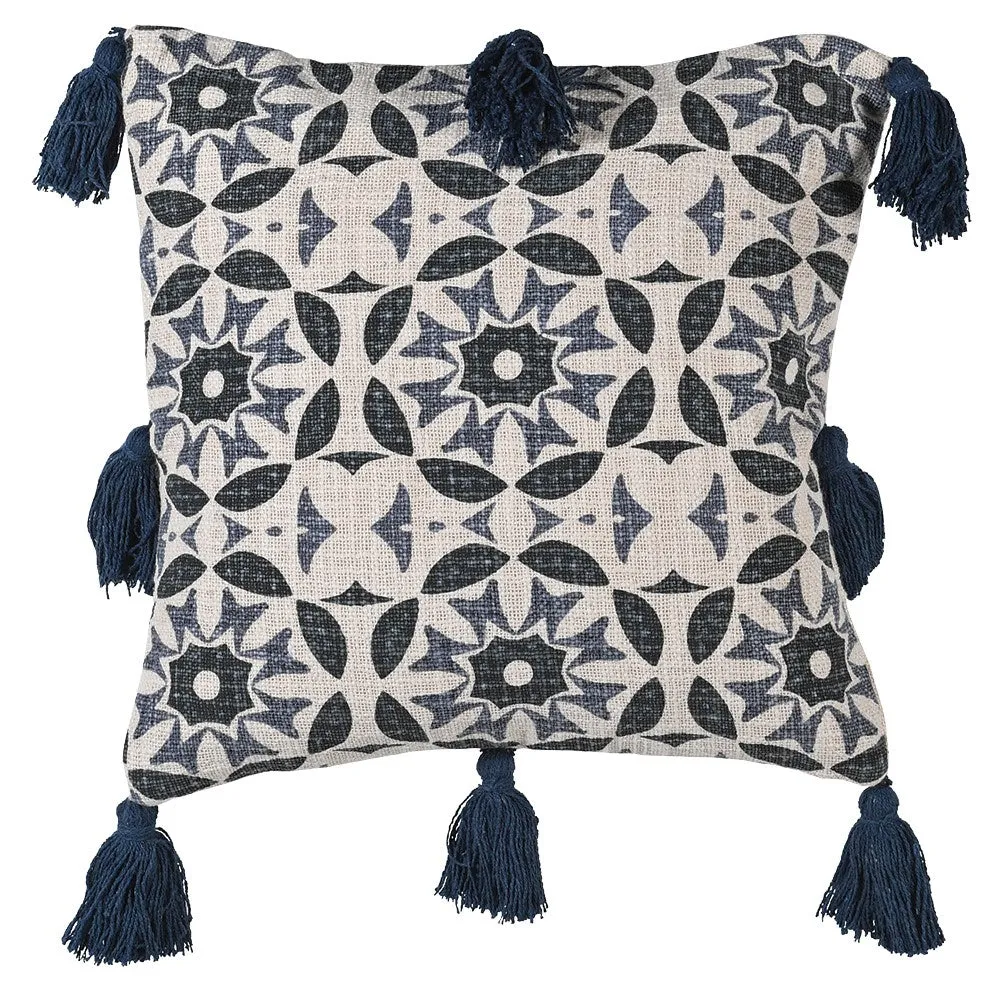 Blue Medallion Cushion with Tassels
