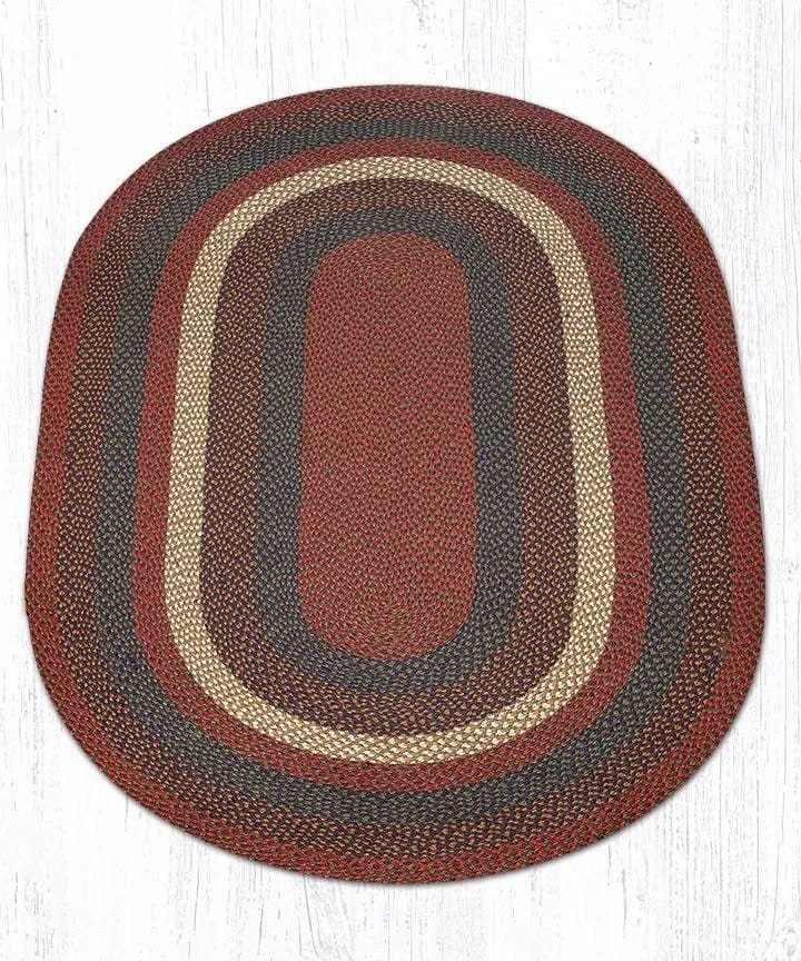 Burgundy & Gray Braided Rug - Oval