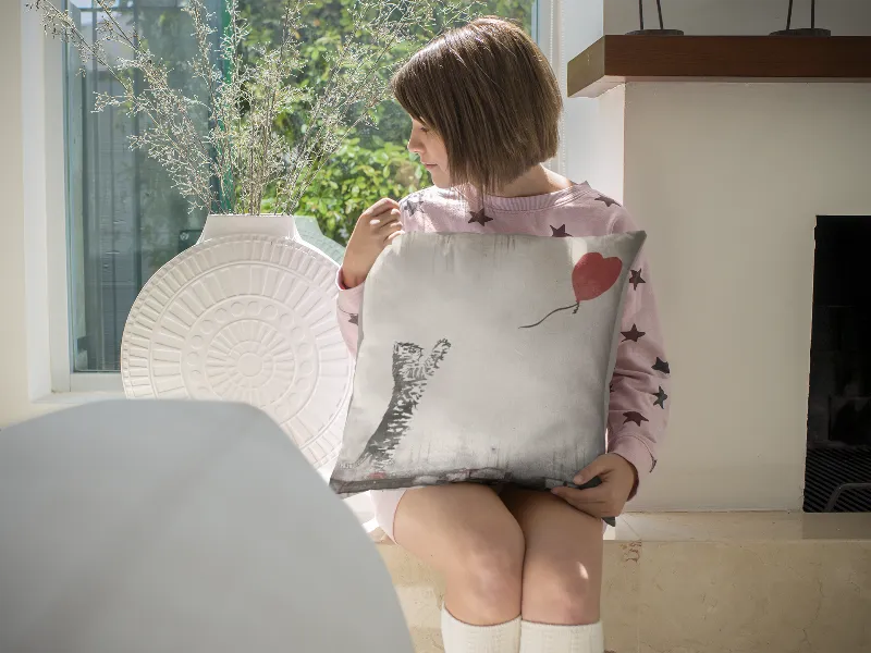 Cat With Balloon Soft Feel Cushion
