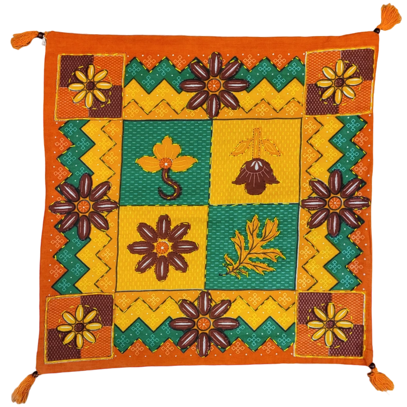 Cotton Printed Cushion Cover with Tassels