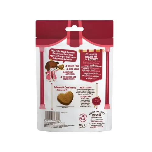 Denzel's Rewards Salmon & Cranberry Love Hearts Dog Treats - 70g
