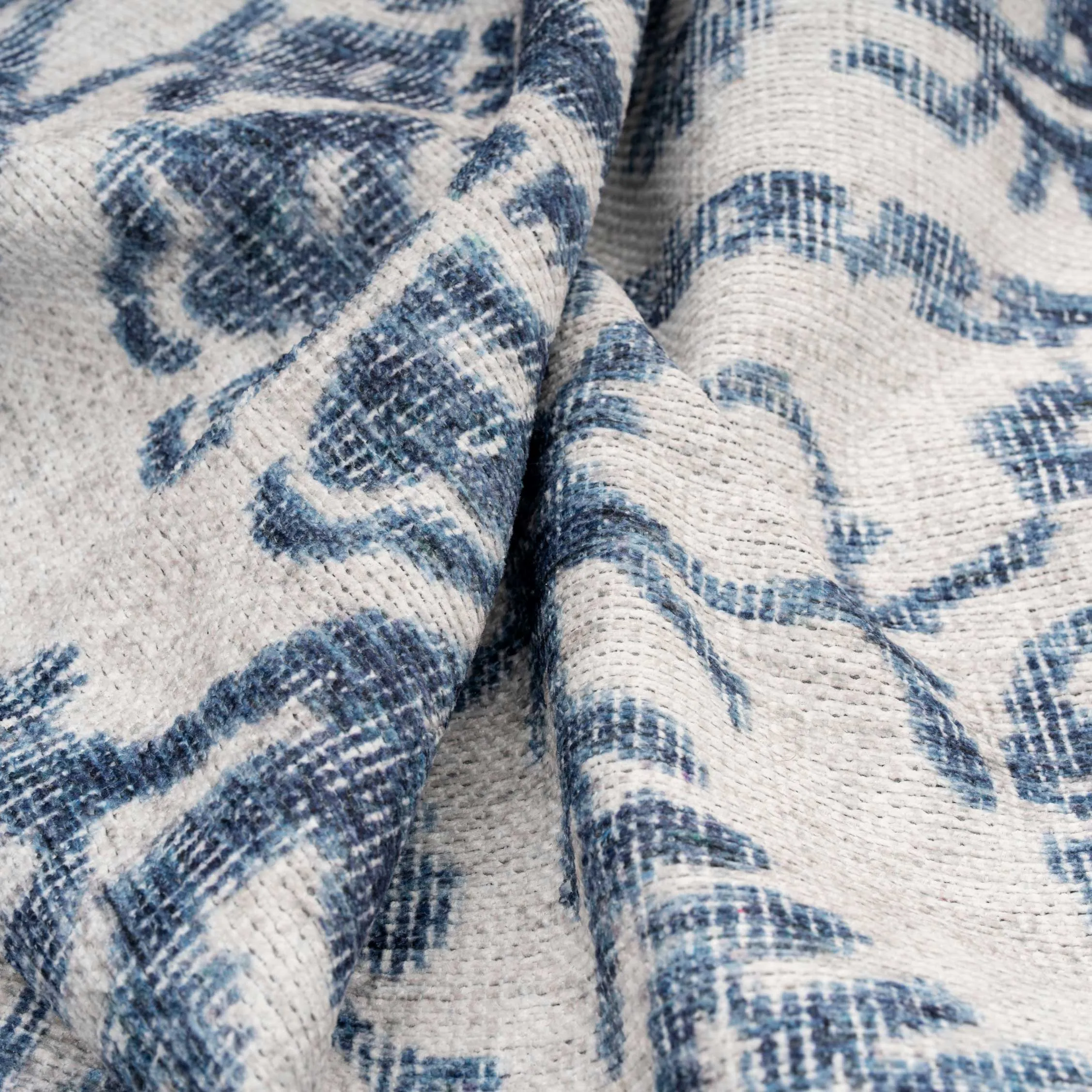 Distressed Blue Damask Washable Rug - Bala