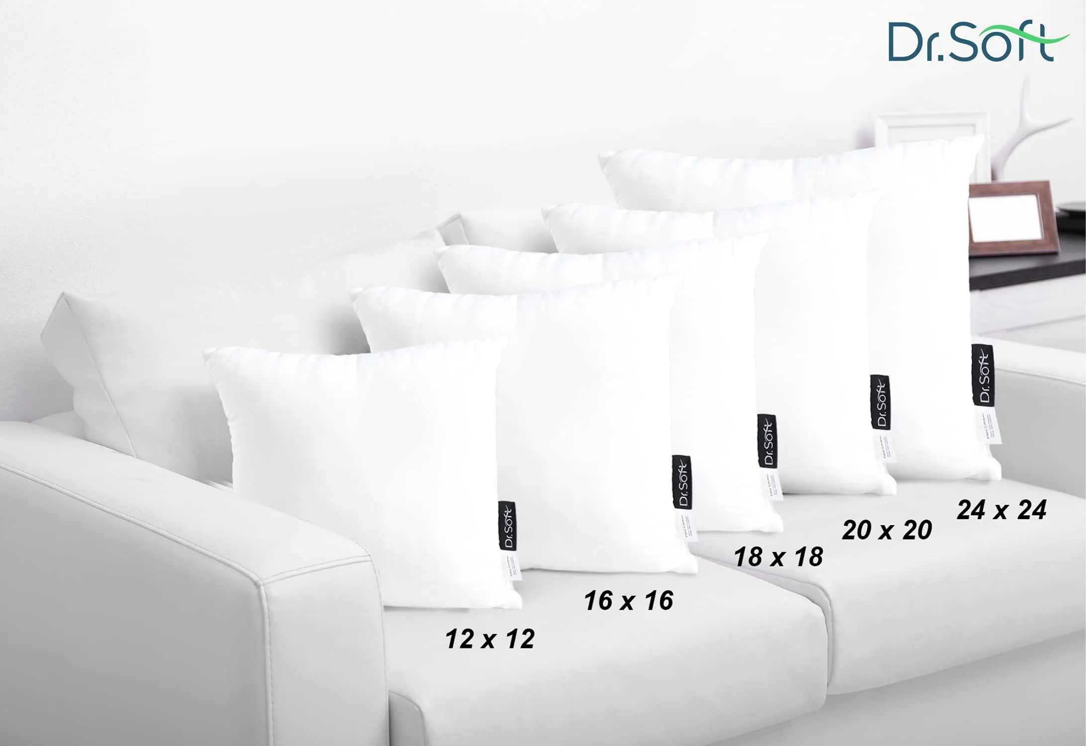 Dr.Soft Supersoft & Fluffy Micro Polyester Cushion Filler With Zipper 50X50 Cms/ 20X20 Inches - Pack Of 2 (Softness Adjustable, Reliance Siliconized Polyfiber), White