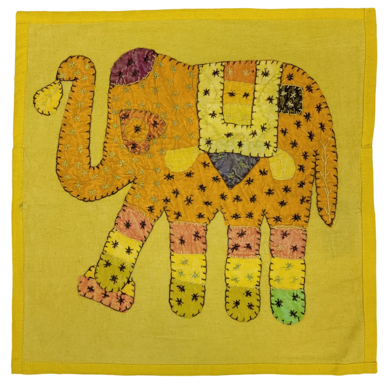Embroidered Indian Patchwork Elephant Cushion Cover - Choice of Two Colours