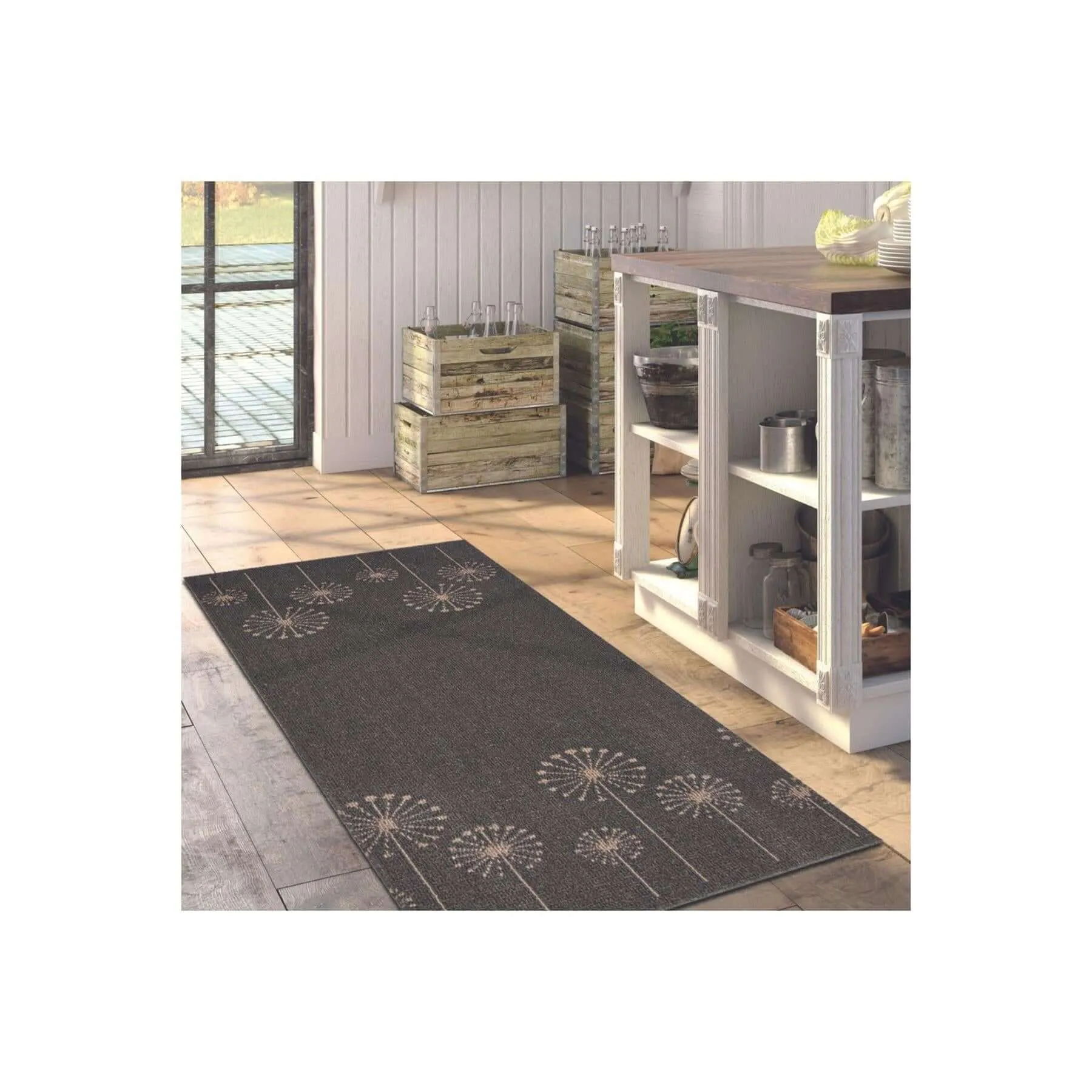 Geneva Lead Sand Flower Washable Rug & Runner