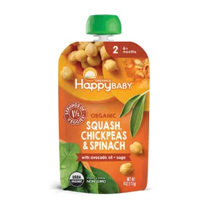 Happy Baby Organics Savory Blends Stage 2, Organic Squash, Chickpeas & Spinach with Avocado Oil   Sage, 4 oz