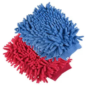 Heart Home Chenille Mitts|Microfiber Cleaning Gloves|Inside Waterproof Cloth Gloves|100 Gram Weighted Hand Duster|Chenille Gloves for Car|Glass|Pack of 2 (Blue & Dark Pink)