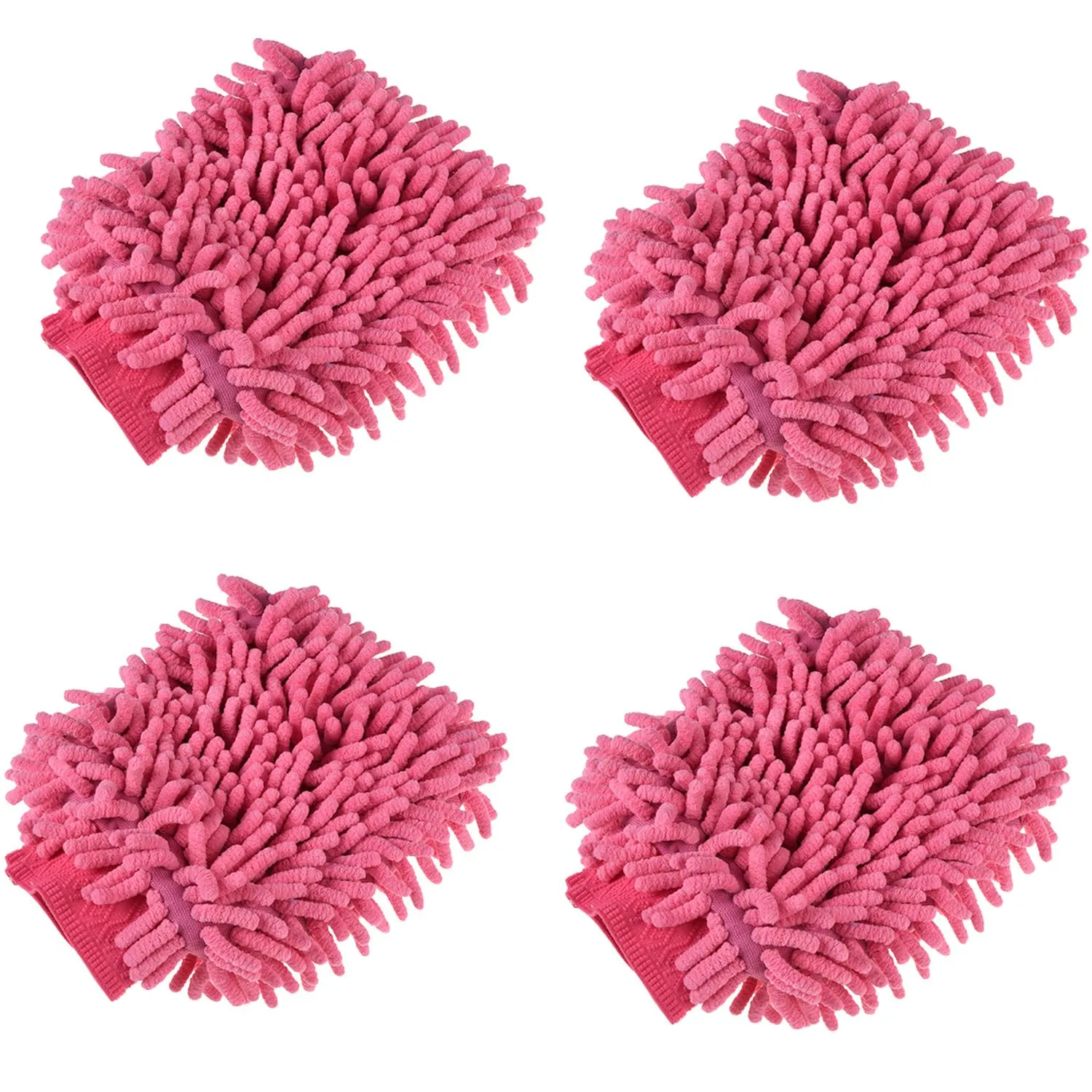 Heart Home Gloves | Microfiber Cleaning Gloves | Chenille Mitts for Kitchen | 50 GSM Hand Duster for Kitchen | Hand Gloves For Car | Duster for Glass | Pack of 4 | Pink