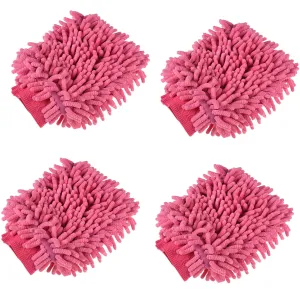 Heart Home Gloves | Microfiber Cleaning Gloves | Chenille Mitts for Kitchen | 50 GSM Hand Duster for Kitchen | Hand Gloves For Car | Duster for Glass | Pack of 4 | Pink