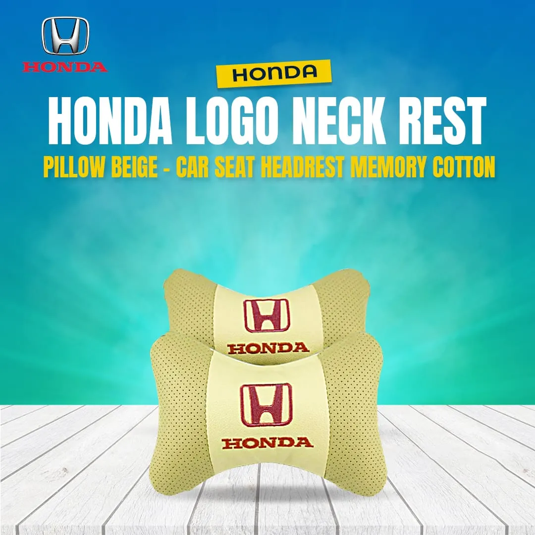 Honda Logo Neck Rest Pillow Beige - Car Seat Headrest Memory Cotton Soft Breathable Pillow Neck Support Cushion