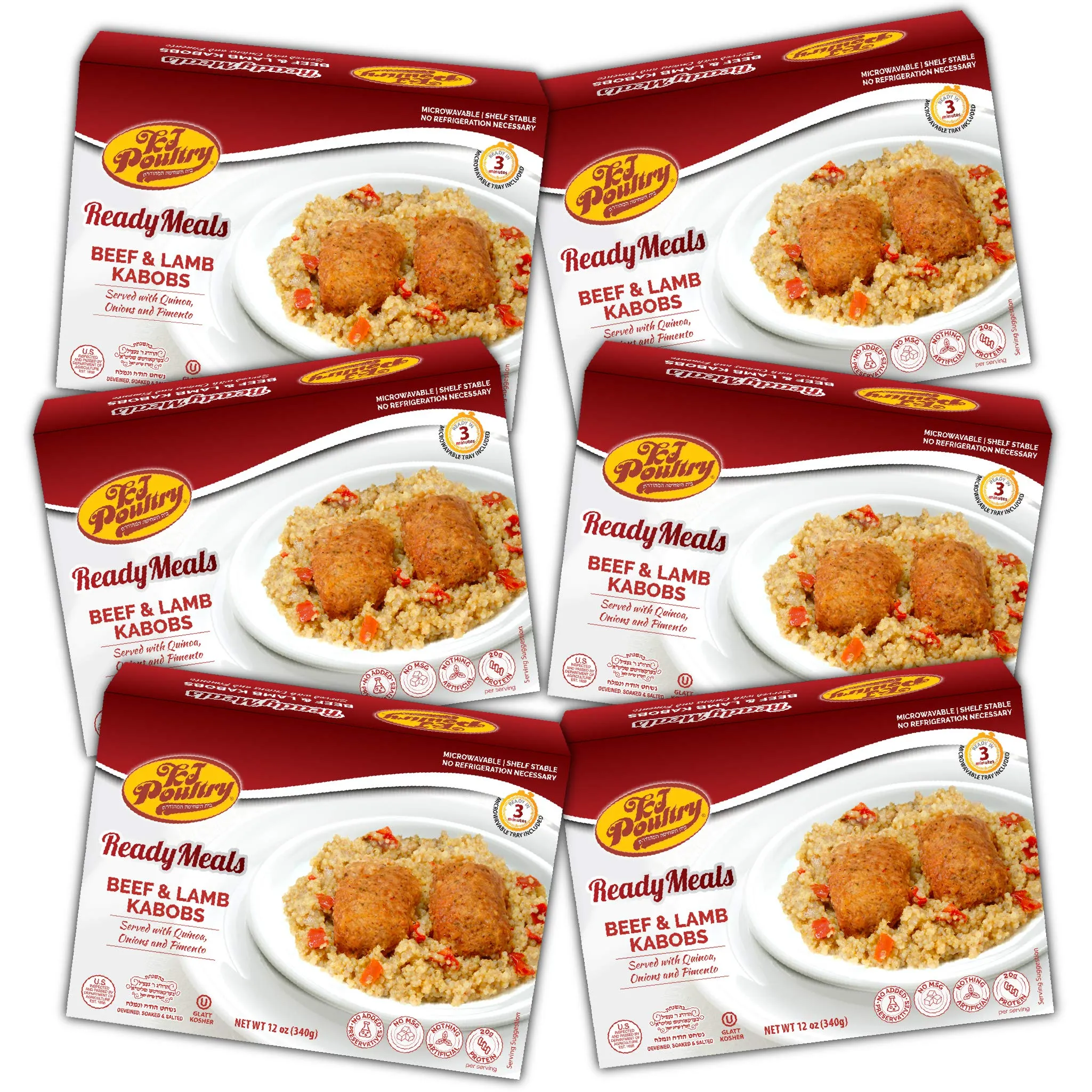 KJ Poultry Kosher MRE Meat Meals Ready to Eat, Beef Lamb Kabob and Quinoa - 6 Pack