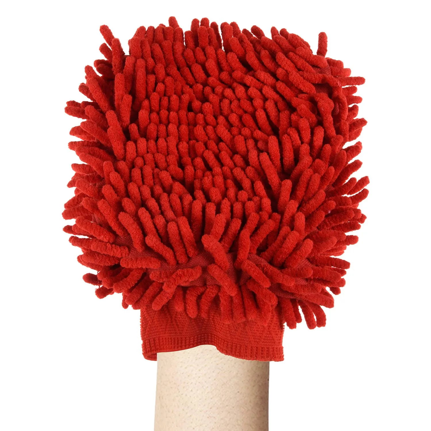 Kuber Industries Chenille Mitts|Microfiber Cleaning Gloves|Inside Waterproof Cloth Gloves|100 Gram Weighted Hand Duster|Chenille Gloves for Car|Glass|Pack of 2 (Red & Blue)