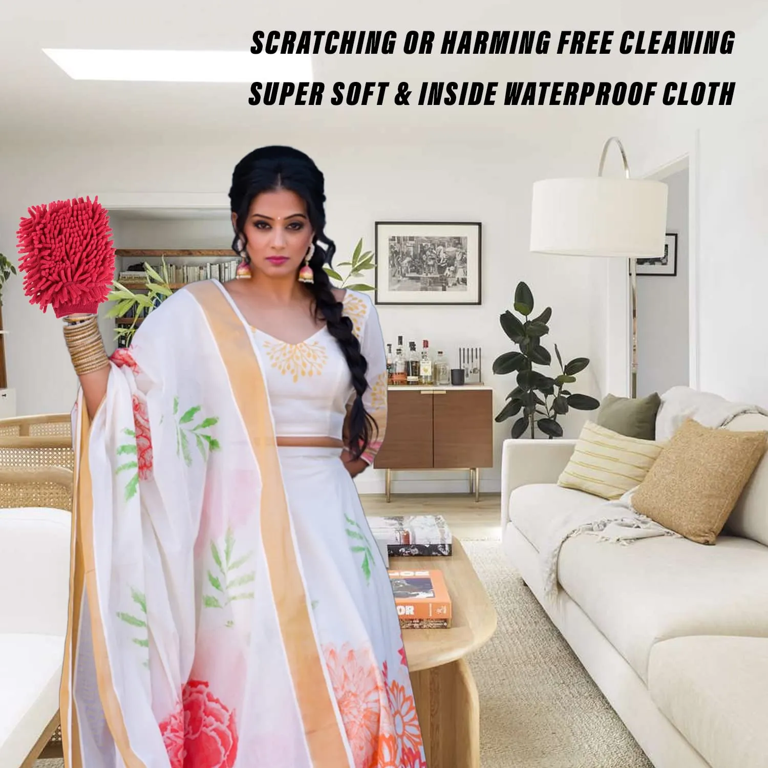 Kuber Industries Chenille Mitts|Microfiber Cleaning Gloves|Inside Waterproof Cloth Gloves|100 Gram Weighted Hand Duster|Chenille Gloves for Car|Glass|Pack of 5 (Dark Pink)