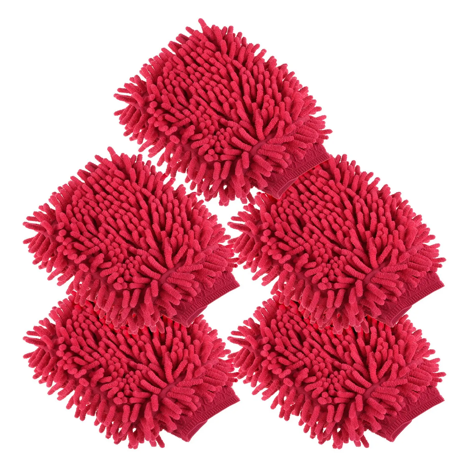 Kuber Industries Chenille Mitts|Microfiber Cleaning Gloves|Inside Waterproof Cloth Gloves|100 Gram Weighted Hand Duster|Chenille Gloves for Car|Glass|Pack of 5 (Dark Pink)