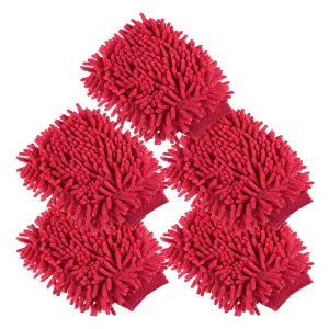 Kuber Industries Chenille Mitts|Microfiber Cleaning Gloves|Inside Waterproof Cloth Gloves|100 Gram Weighted Hand Duster|Chenille Gloves for Car|Glass|Pack of 5 (Dark Pink)