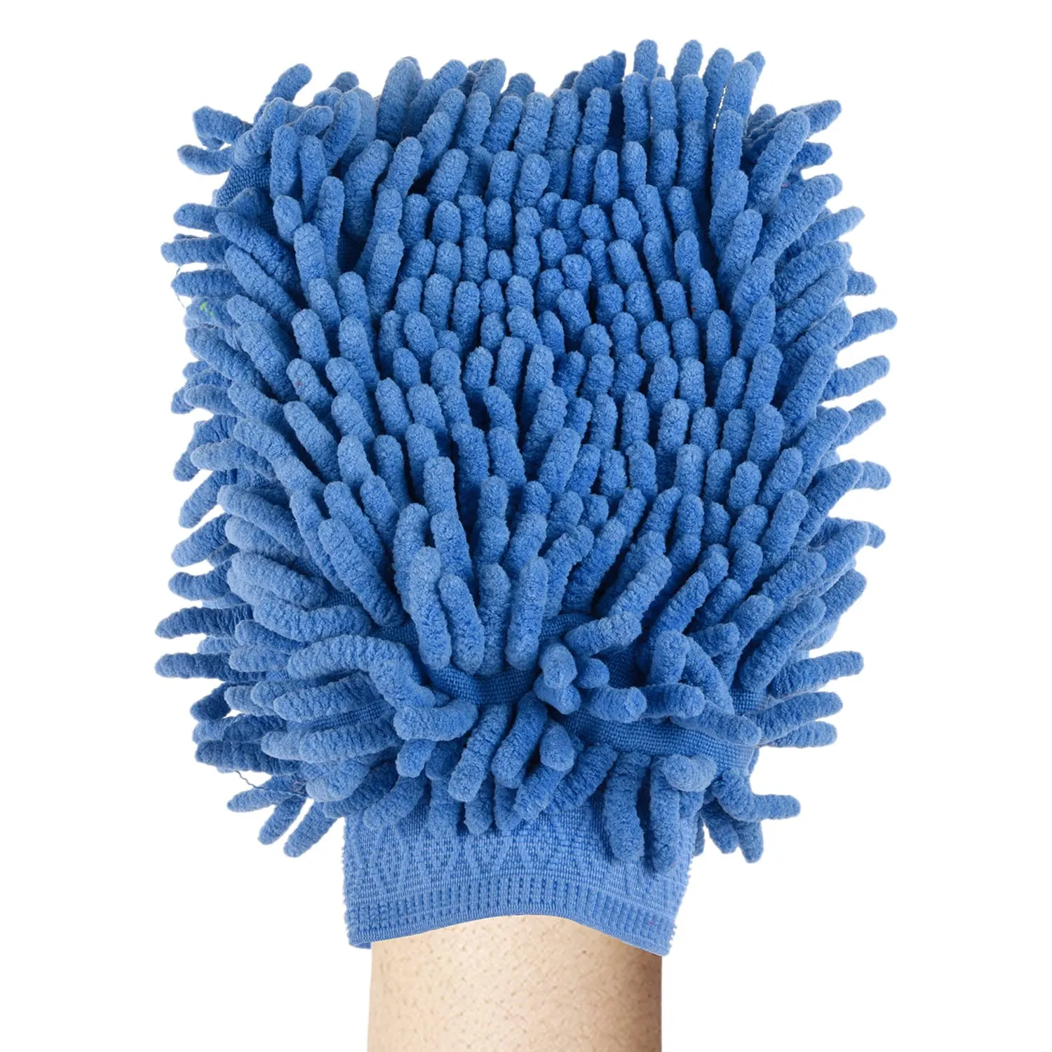 Kuber Industries Chenille Mitts|Microfiber Cleaning Gloves|Inside Waterproof Cloth Gloves|100 Gram Weighted Hand Duster|Hand Chenille Gloves for Car|Glass (Blue)