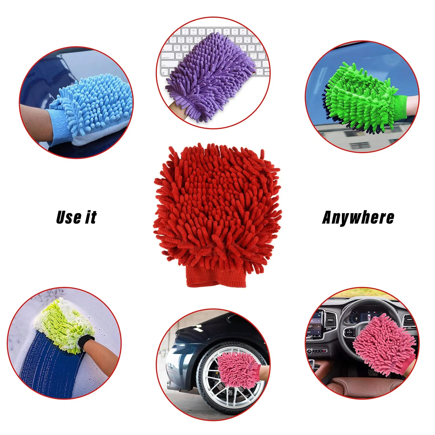Kuber Industries Gloves | Microfiber Cleaning Gloves | Chenille Mitts for Kitchen | 50 GSM Hand Duster for Kitchen | Hand Gloves For Car | Duster for Glass | Pack of 4 | Red