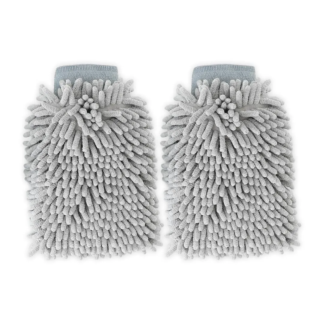 Kuber Industries Gloves | Microfiber Cleaning Gloves | Chenille Mitts for Kitchen | Hand Duster for Kitchen | Hand Gloves for Car | Double Sided Gloves | SHXNEFSST1 | Pack of 2 | Grey