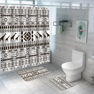 Kuber Industries Shower Curtain & Bathmat Set | Non-Slip Bath mats for Bathroom | Easy-Slide Curtains | Polyester Curtain or Bathmat for Bath Décor | YF211-3T | 15 Pcs Set | Multicolor