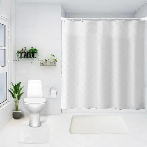 Kuber Industries Shower Curtain & Bathmat Set | Non-Slip Bath mats for Bathroom | Easy-Slide Curtains | Polyester Curtain or Bathmat for Bath Décor | YX0148-3T | 3 Pcs Set | Multicolor