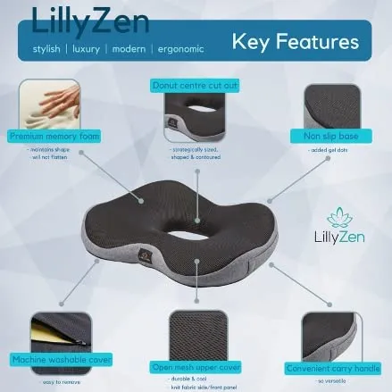 Lillyzen Donut Pillow Memory Foam Seat Cushion Pressure Relief Black