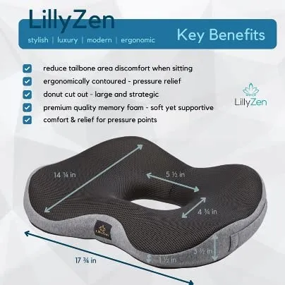 Lillyzen Donut Pillow Memory Foam Seat Cushion Pressure Relief Black
