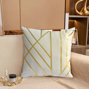 Luxury Foil Print Off White and Golden Velvet Cushion 16 x 16 inches 1040100